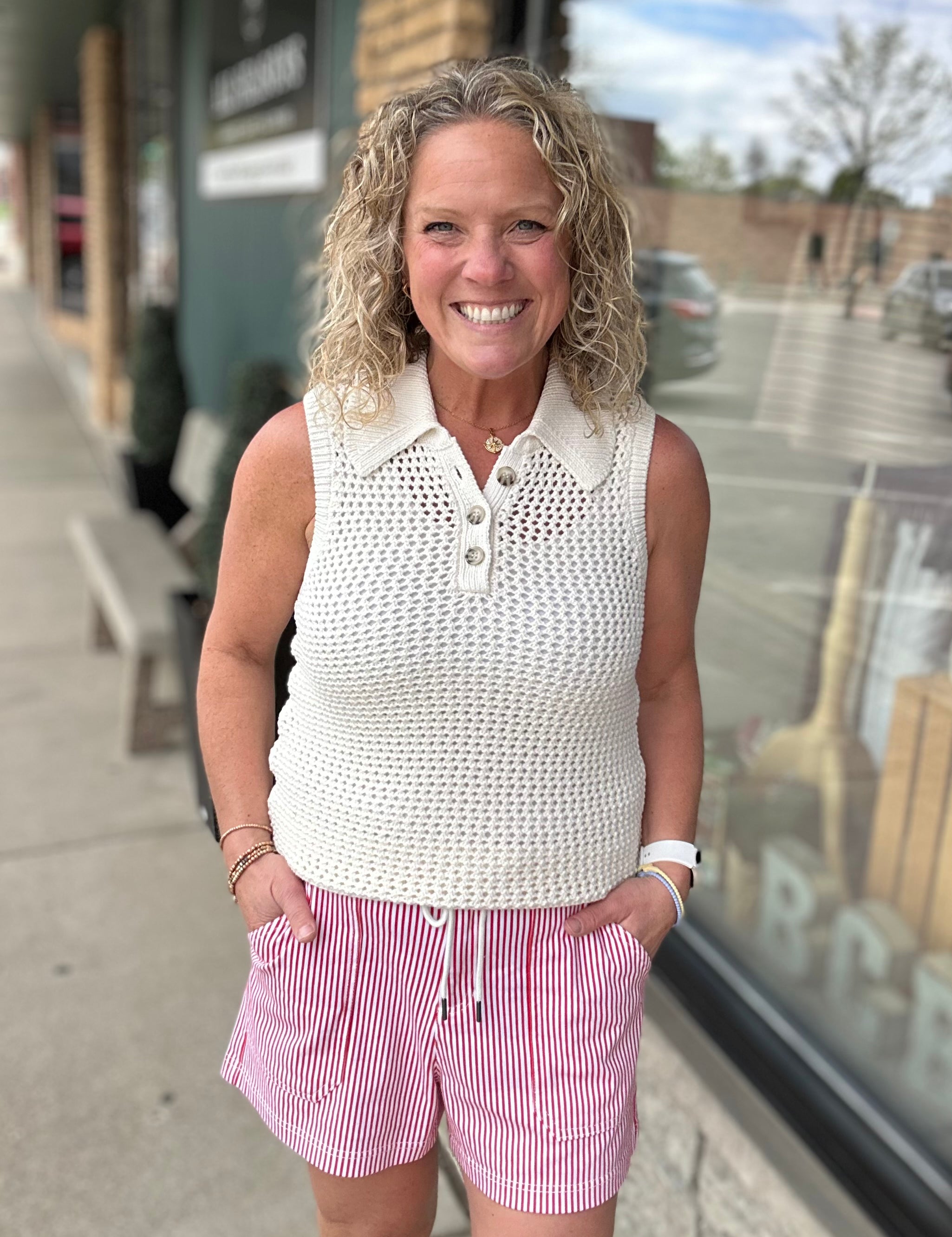 White Leigh Open-Knit Sweater Tank Top - Sweater FLAG AND ANTHEM