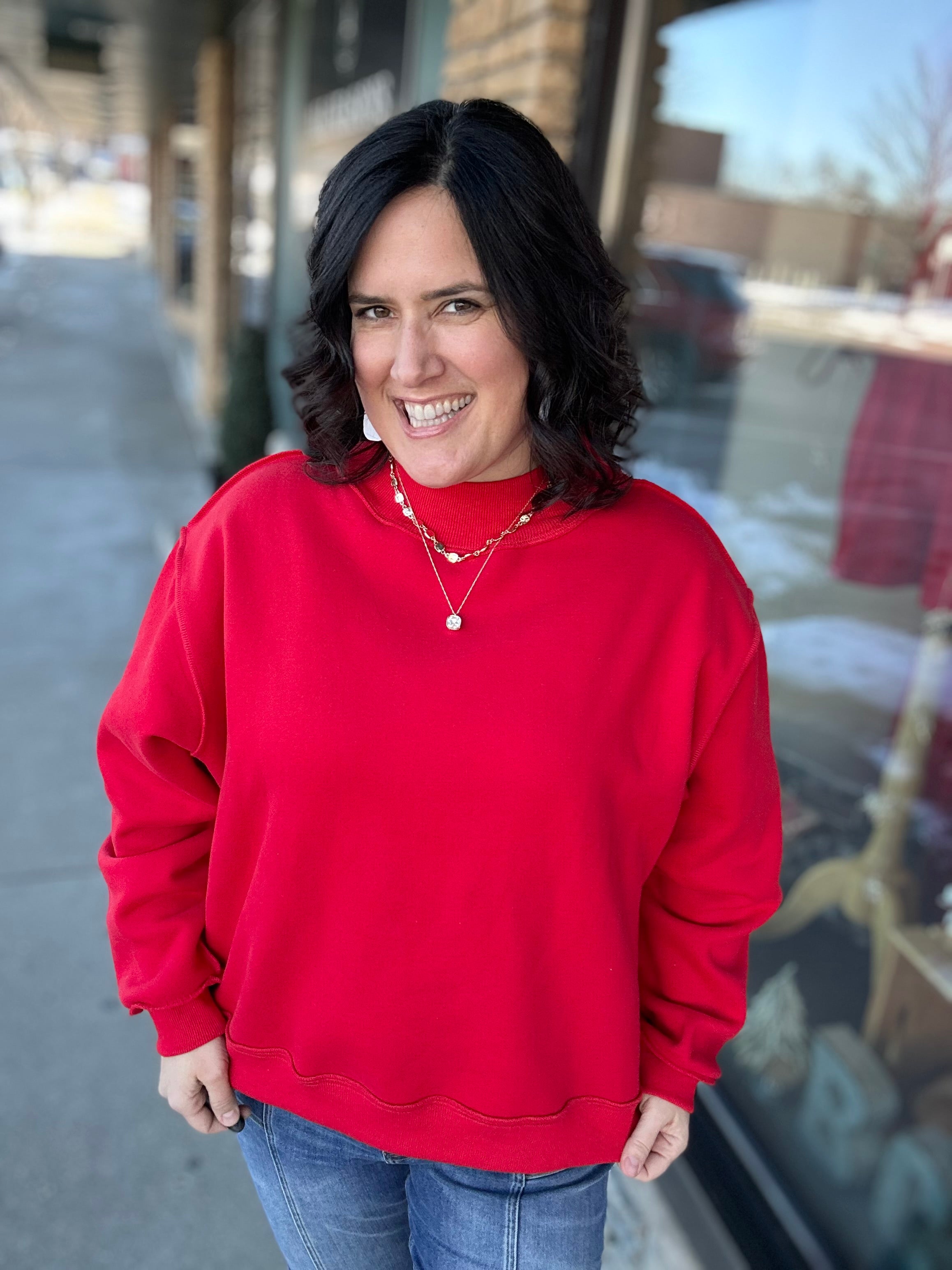 Red Reversible Mock Neck Top - Sweatshirt BUCKETLIST