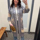 Paisley Motif Sweater Coatigan