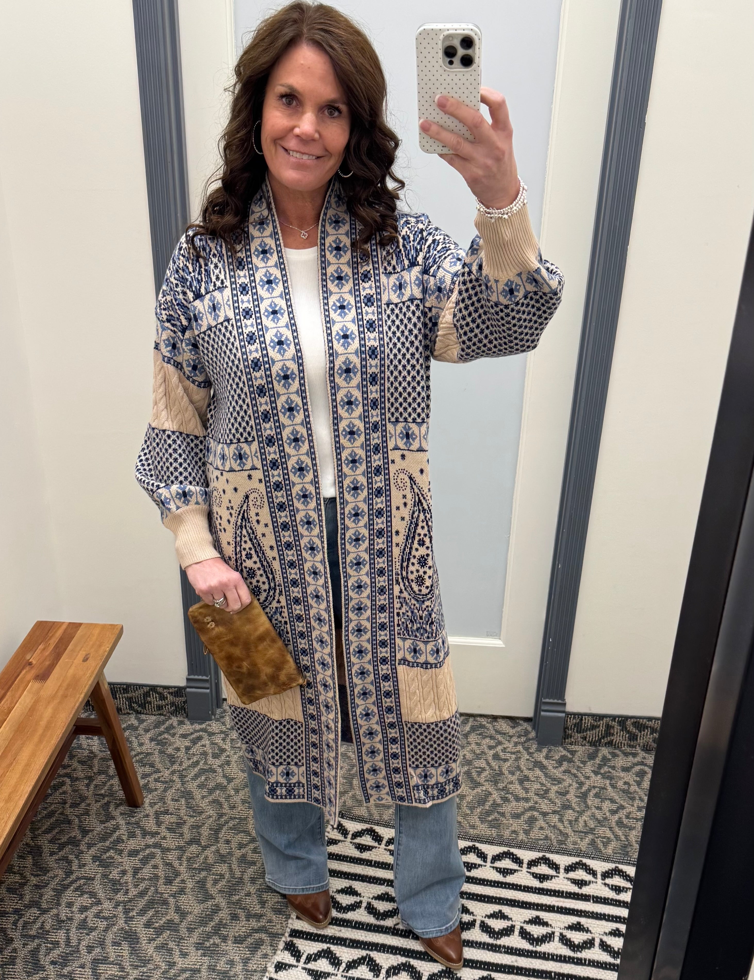 Paisley Motif Sweater Coatigan Tops- Cardigans HEM & THREAD