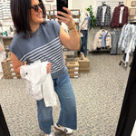 Denim Short Sleeve Cloudy Knit Stripe Top Top - Tee TRES BIEN