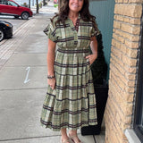 Short Sleeve Cinched Plaid Dress THML