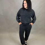 Washed Black Jogger Set Top - Sweatshirt JODIFL