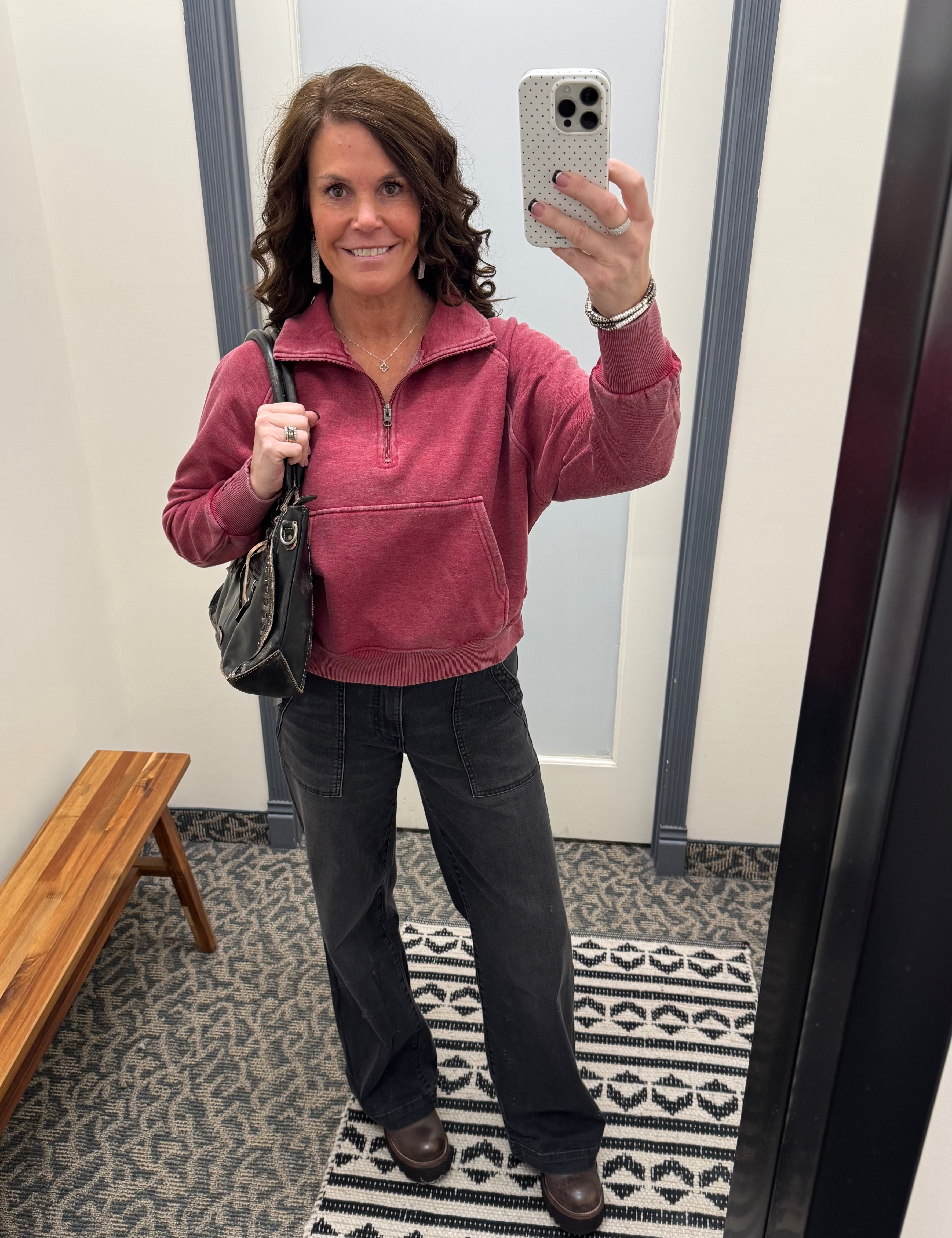 Burgundy Quarter Zip Sweatshirt Top - Sweatshirt PANACHE
