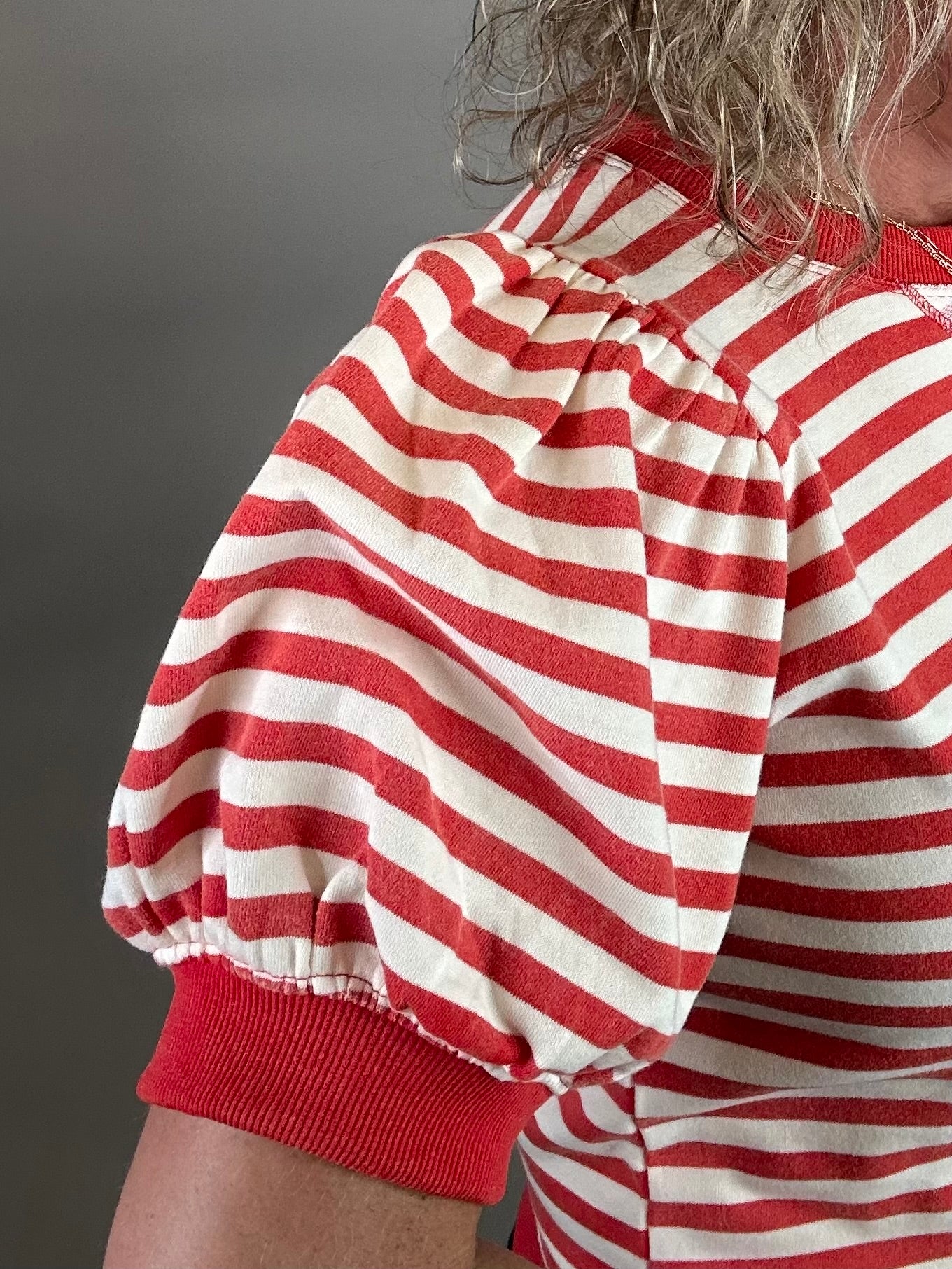 Red/Ivory Striped Puff Sleeve Top Top- Sweatshirts JODIFL