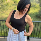 Black Stripe Twofer Midi Dress