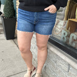 Dark Side Slit Denim Shorts Bottoms - Shorts RISEN