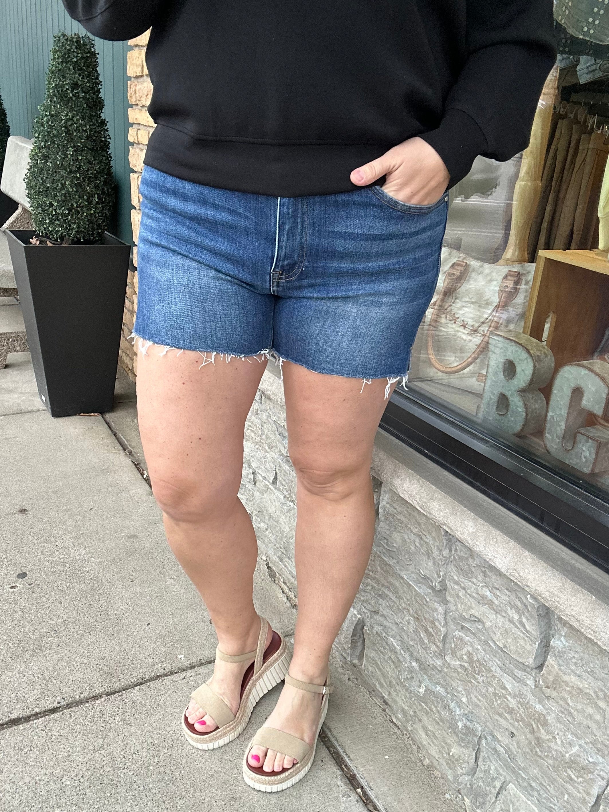 Dark Side Slit Denim Shorts Bottoms - Shorts RISEN