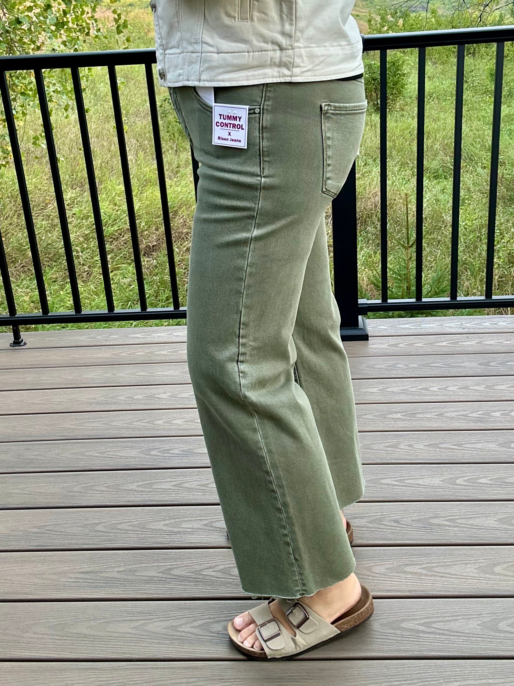Burnt Olive Tummy Control Mid Rise Straight Jeans Bottom- Pants RISEN