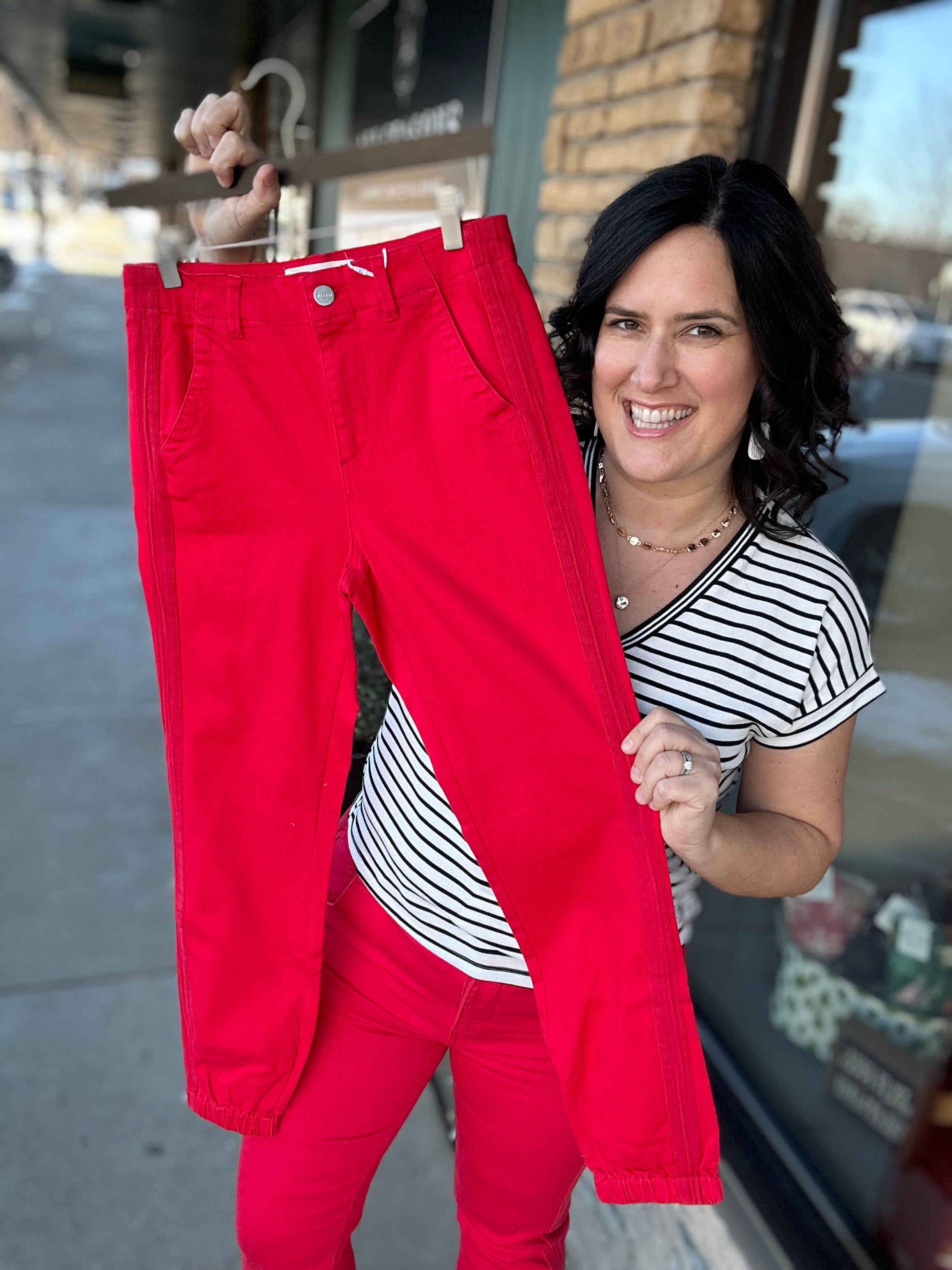 Scarlet Red High-Rise Crop Jogger Pants Bottoms- Joggers RISEN