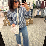 Denim Cloudy Knit Stripe Sweatshirt Top- Sweatshirt TRES BIEN