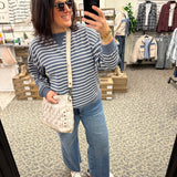 Denim Cloudy Knit Stripe Sweatshirt Top- Sweatshirt TRES BIEN