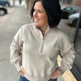 Sand Half Zip-Up Brushed Terry Top Top - Sweatshirt HEM & THREAD