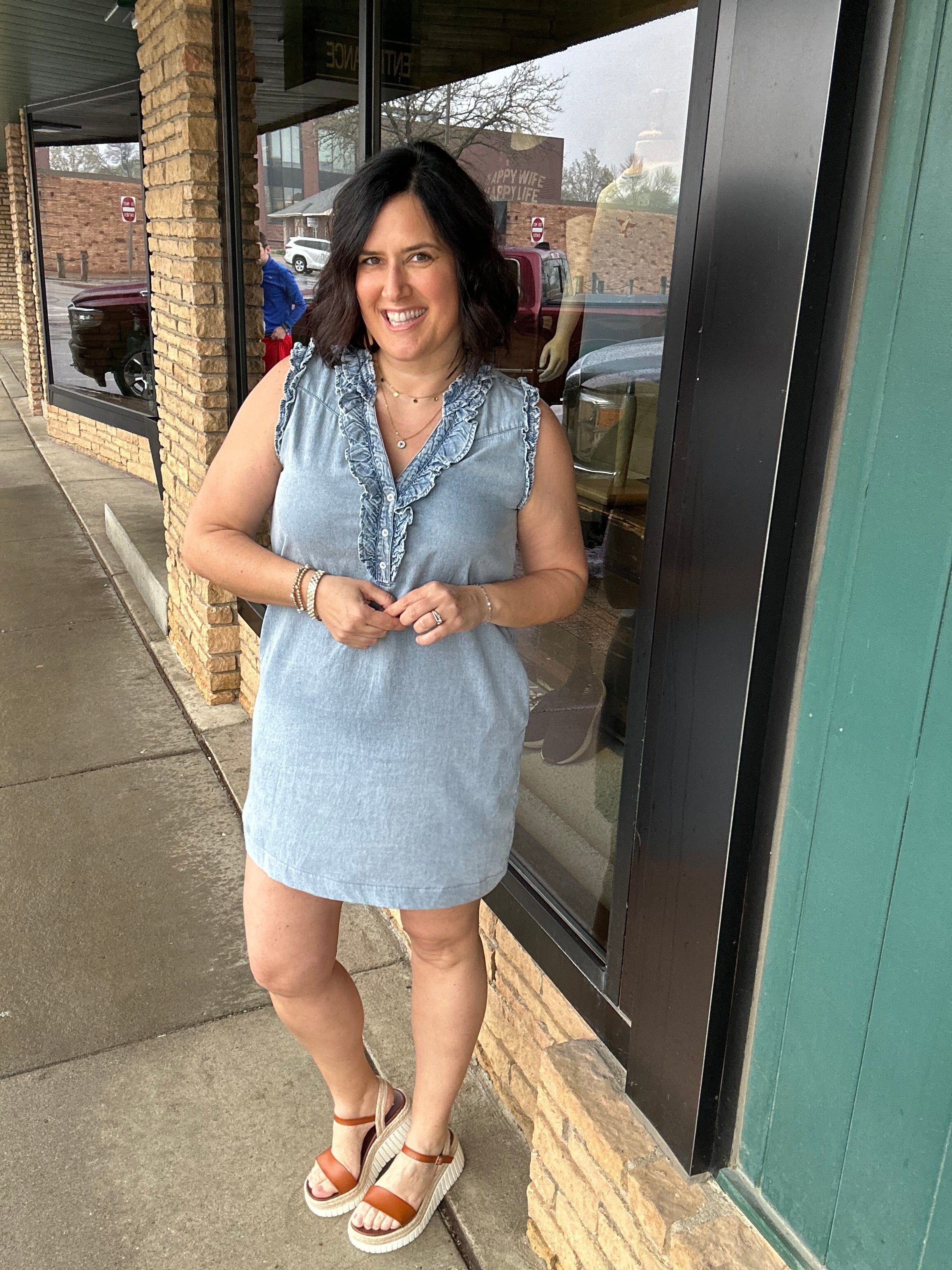 Ruffled Denim Dress Dresses EE:SOME