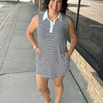 Navy & White Stripe Sleeveless Rugby Dress Dresses DOE & RAE