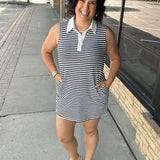 Navy & White Stripe Sleeveless Rugby Dress Dresses DOE & RAE