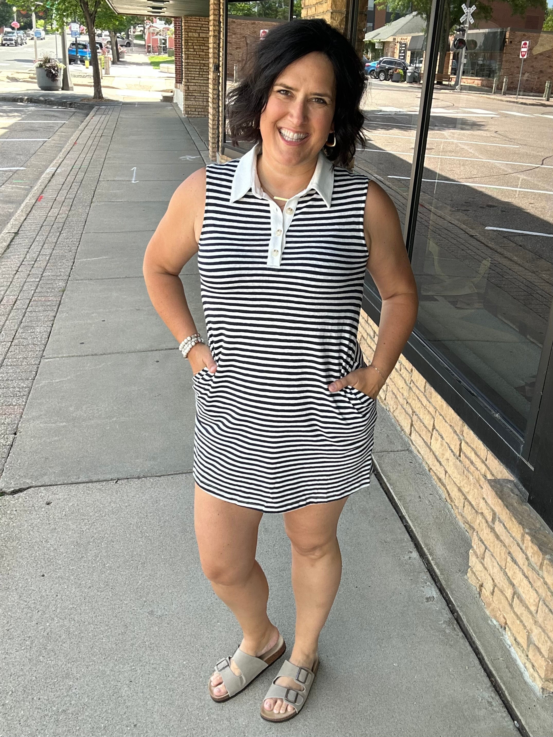 Navy & White Stripe Sleeveless Rugby Dress Dresses DOE & RAE