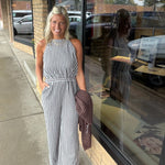 Blue Stripe Jacquard Jumpsuit DOE & RAE