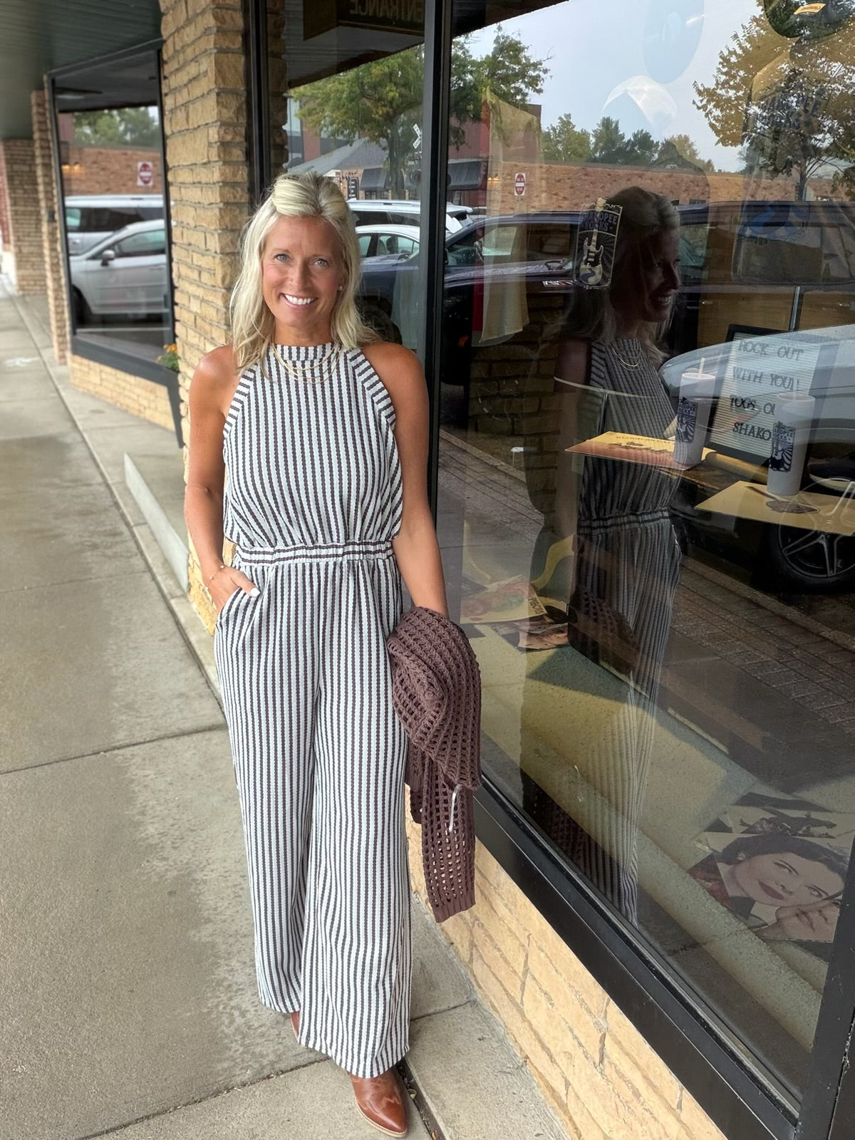 Blue Stripe Jacquard Jumpsuit DOE & RAE