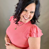 Coral Rib Ruffled Top Tops- Blouses DOE & RAE