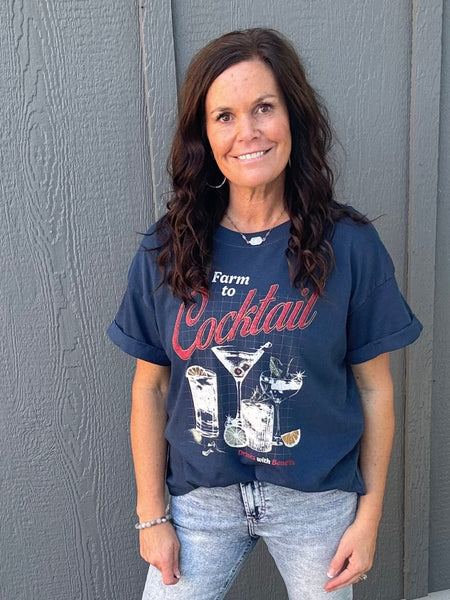 Navy Farm to Cocktail Tee by Girl Dangerous – Graphic Casual Top