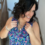 Royal Blue Multi Lizzy Top Tops- Blouses DEAR SCARLETT