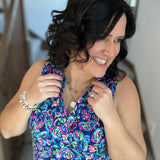 Royal Blue Multi Lizzy Top Tops- Blouses DEAR SCARLETT