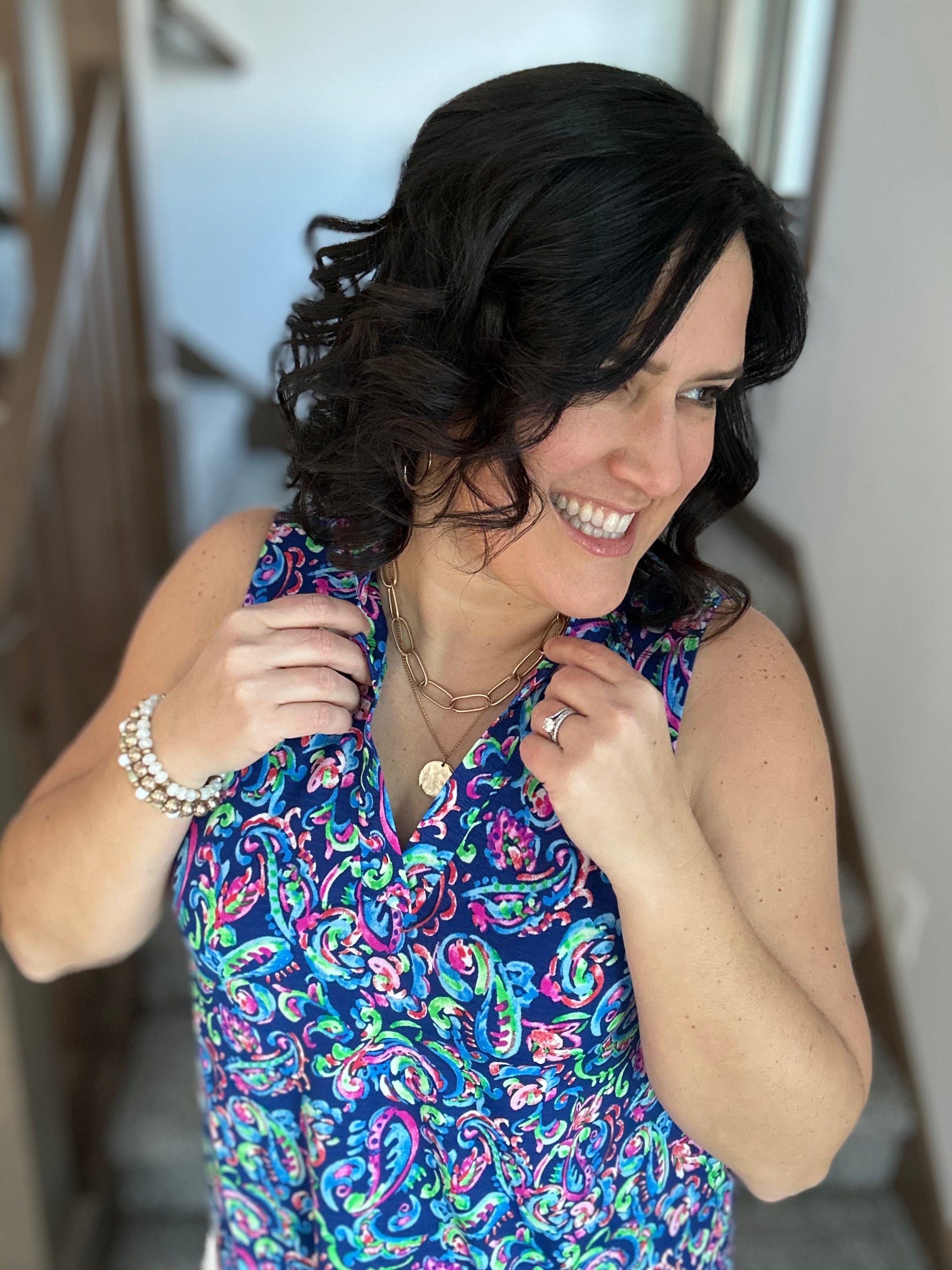 Royal Blue Multi Lizzy Top Tops- Blouses DEAR SCARLETT