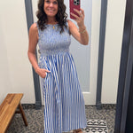 Blue & White Striped Midi Dress Dresses THML