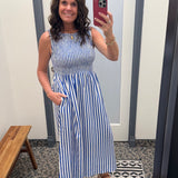 Blue & White Striped Midi Dress Dresses THML