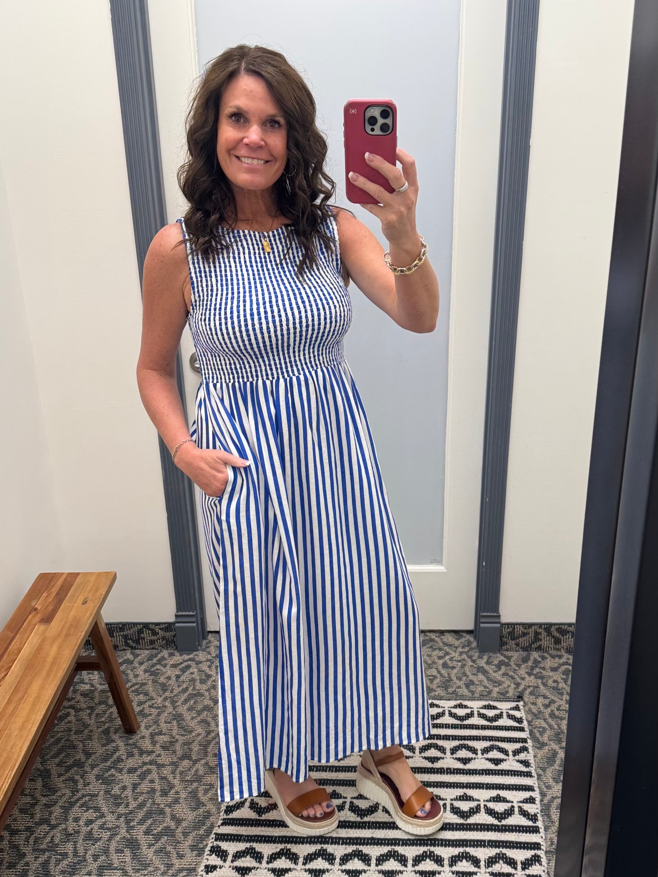 Blue & White Striped Midi Dress Dresses THML