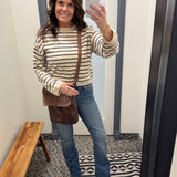 Oatmeal/Charcoal Soft Knitted Top Top - Sweater MIOU MUSE