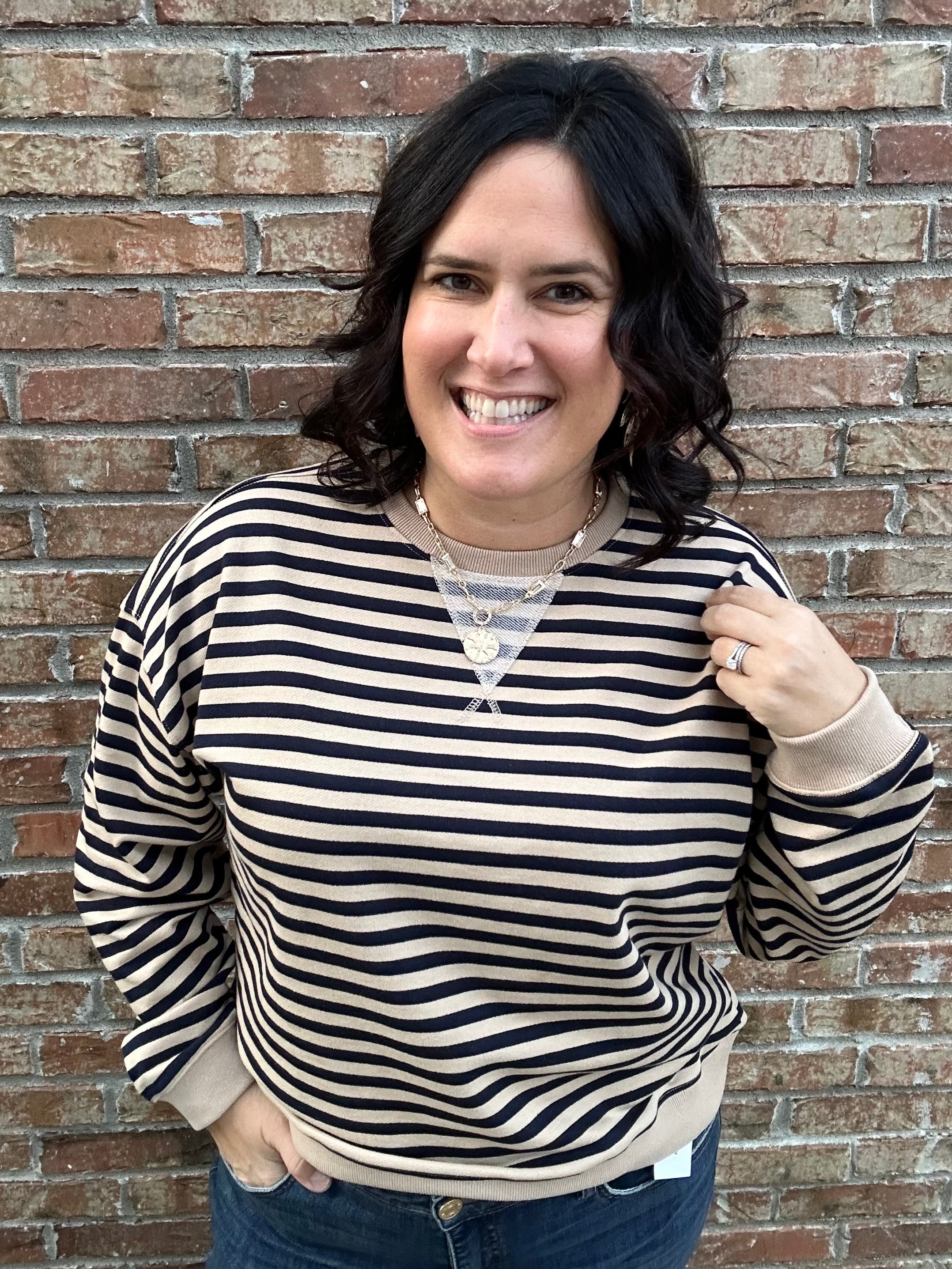 Brown/Navy Striped Pullover Top- Sweatshirt MIOU MUSE