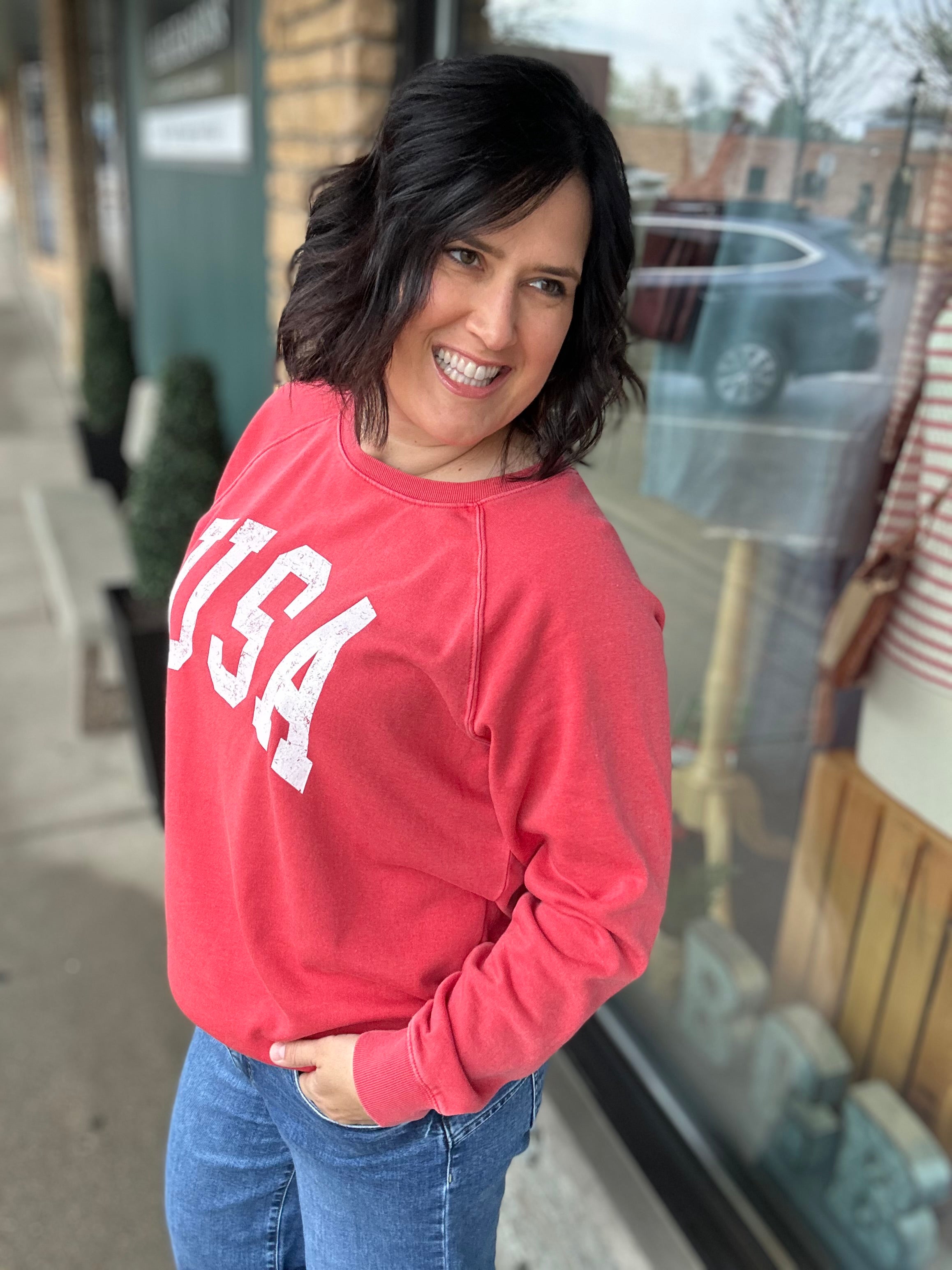 Red USA Hangout Top Top - Sweatshirt THREAD & SUPPLY