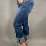 Dark High Rise Straight Cuff Hem Jeans Bottoms - Pants RISEN