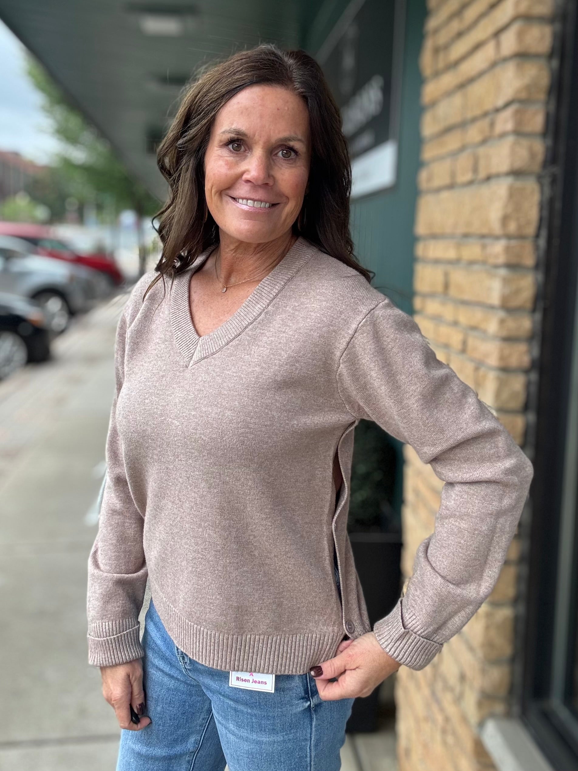 Mocha V-Neck Sweater Mable