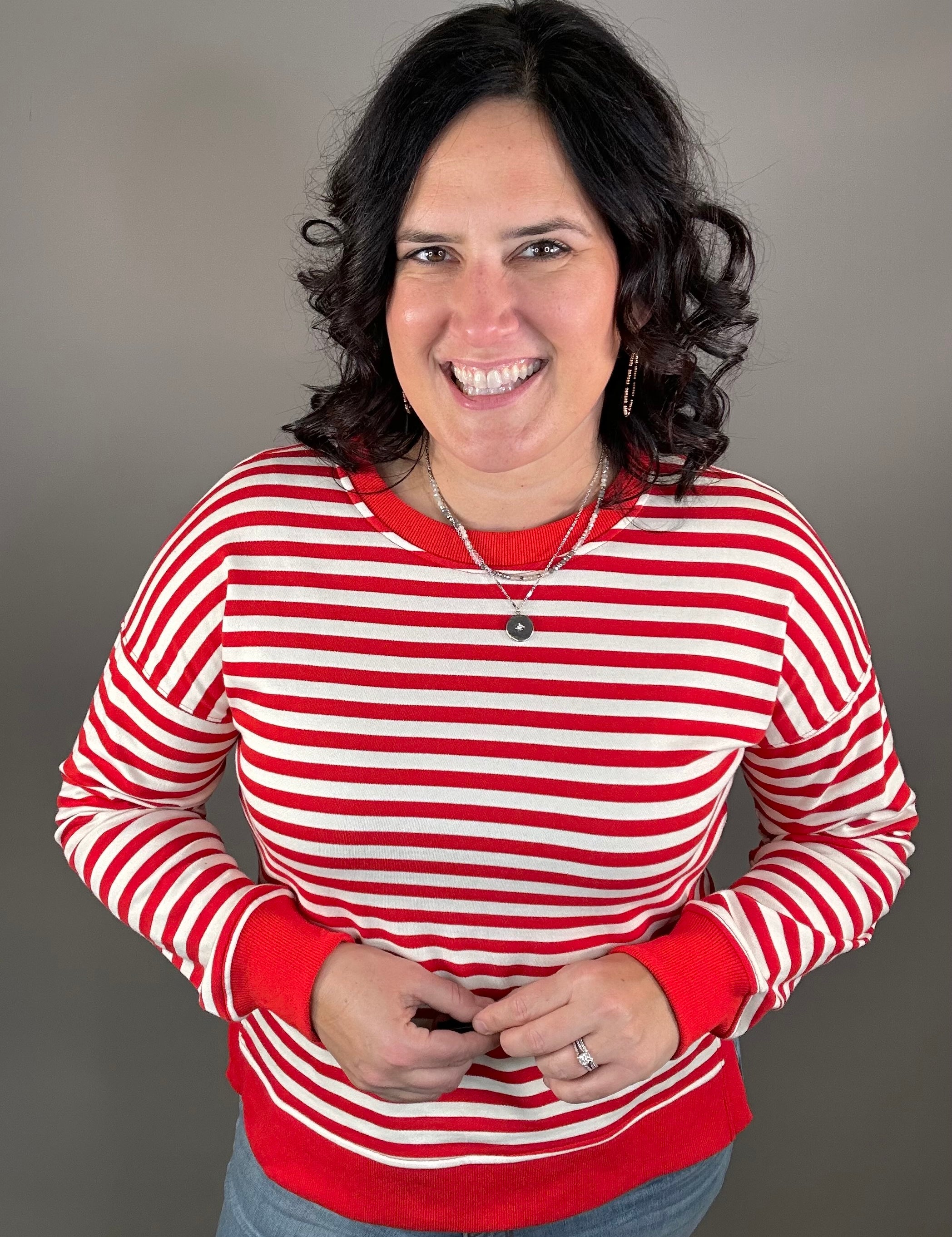 Red Stripe Side Split Top Top- Sweatshirts STACCATO