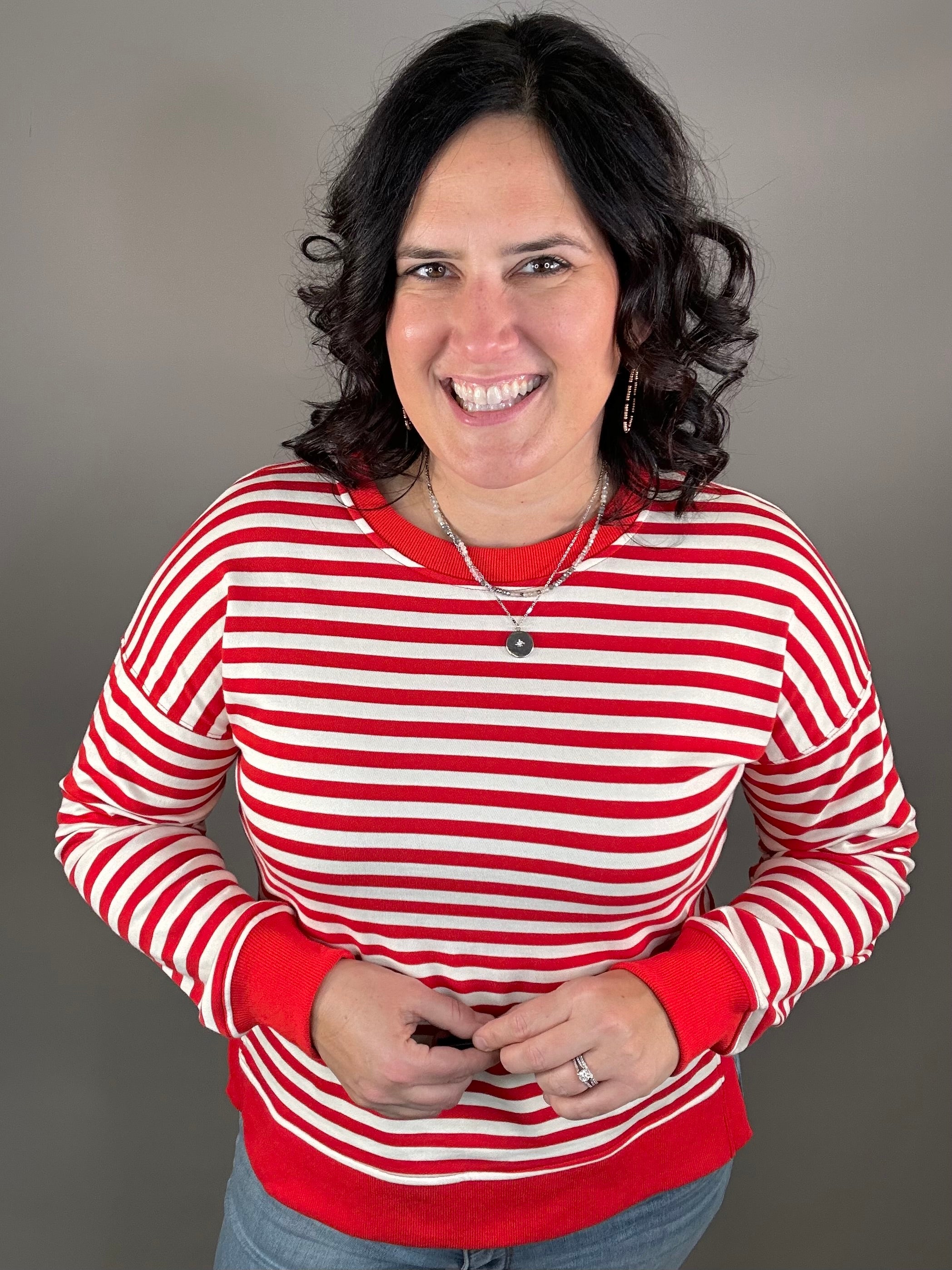 Red Stripe Side Split Top (wacky Wednesday) Top- Sweatshirts STACCATO