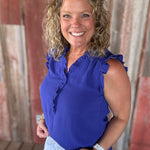Royal Frill Split Neck Blouse Tops- Blouses STACCATO