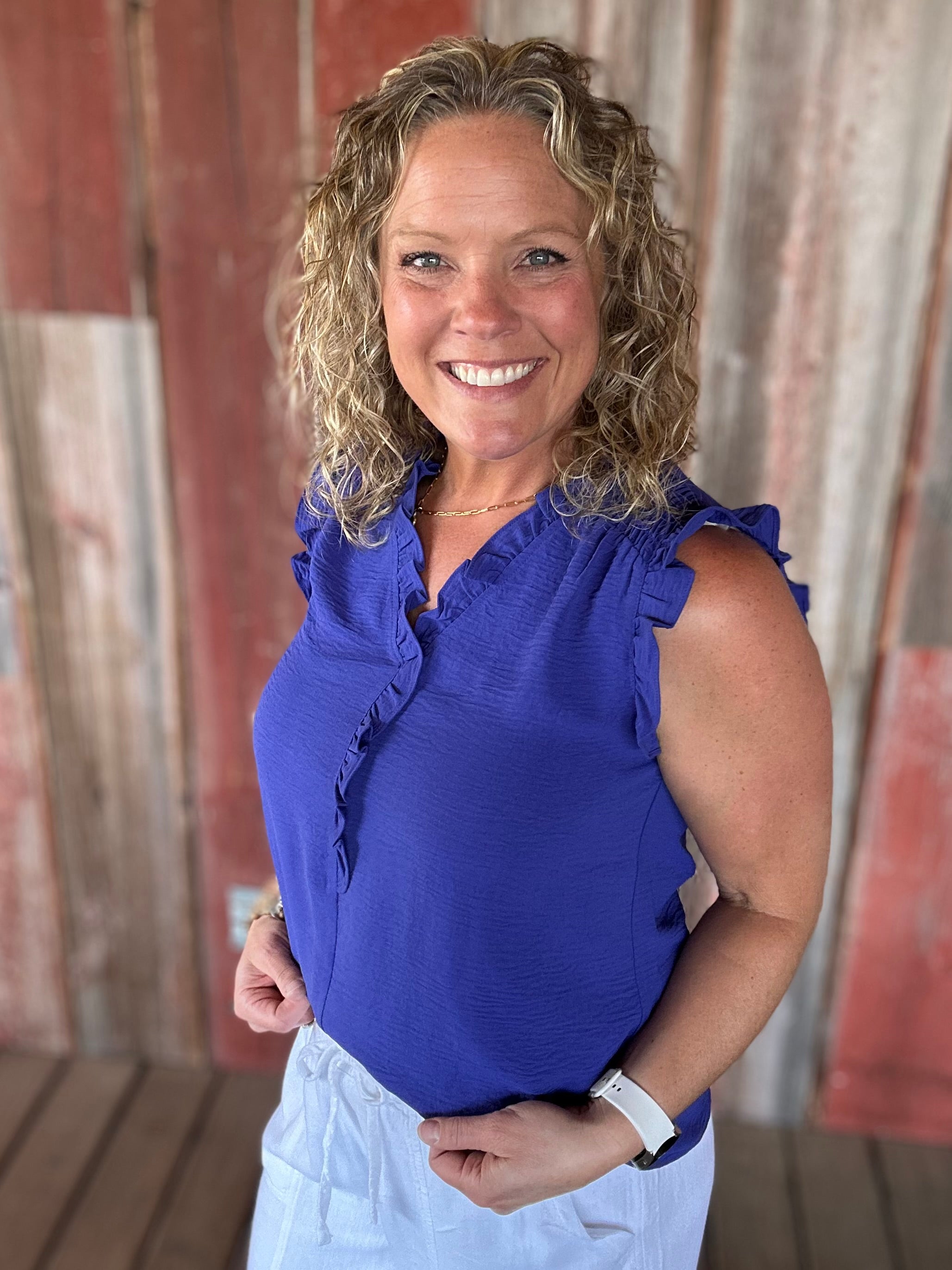 Royal Frill Split Neck Blouse Tops- Blouses STACCATO