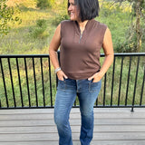 Espresso Buttery Soft Half Zip Sleeveless Top