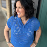 Royal Blue Zip Up Sweater Top - Sweater Mystree