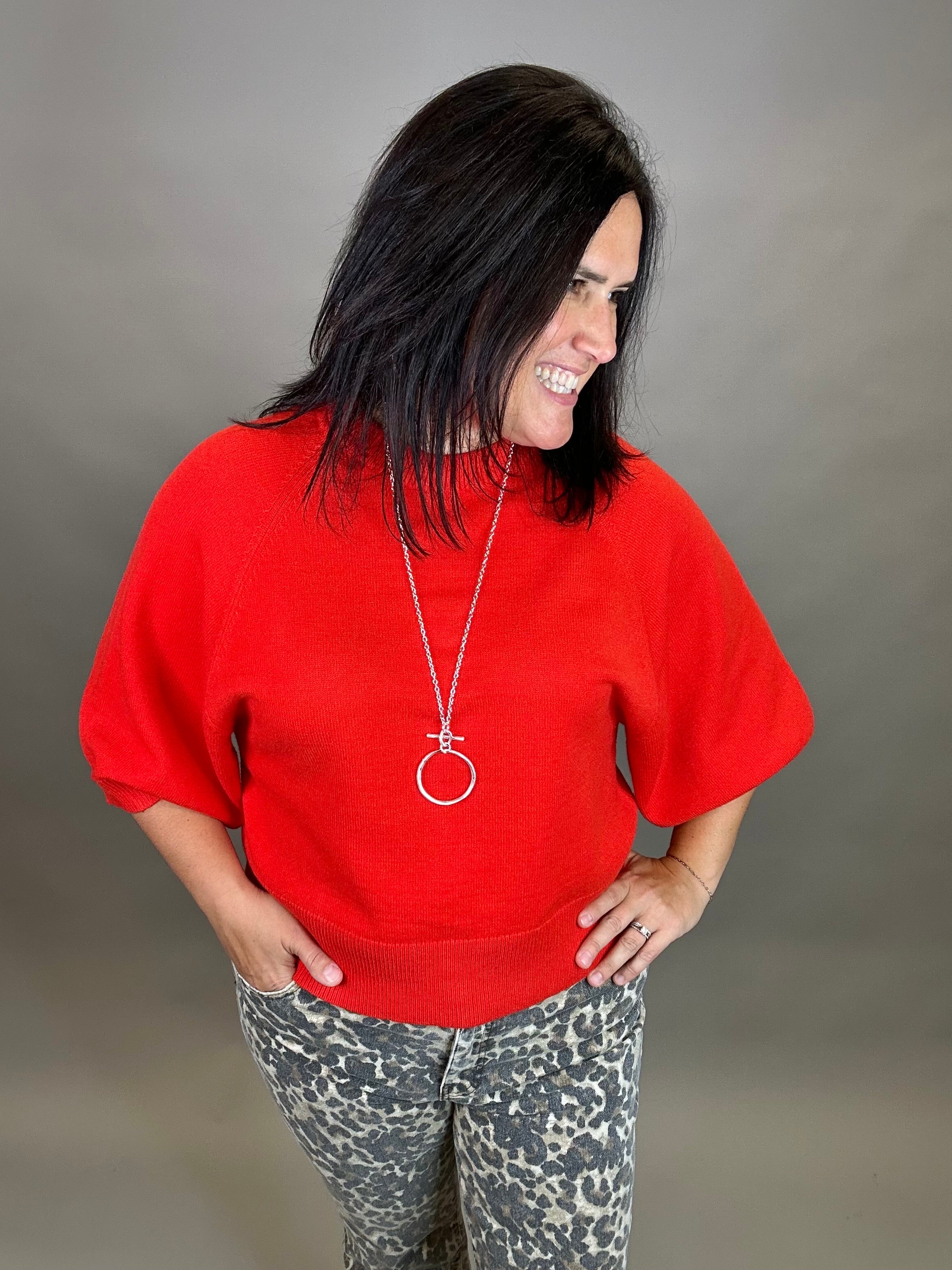 Tomato Red Dolman Sweater Top - Sweater JODIFL