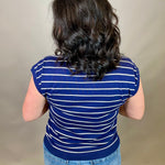 Navy Striped Short Sleeve Sweater Top - Sweater STACCATO
