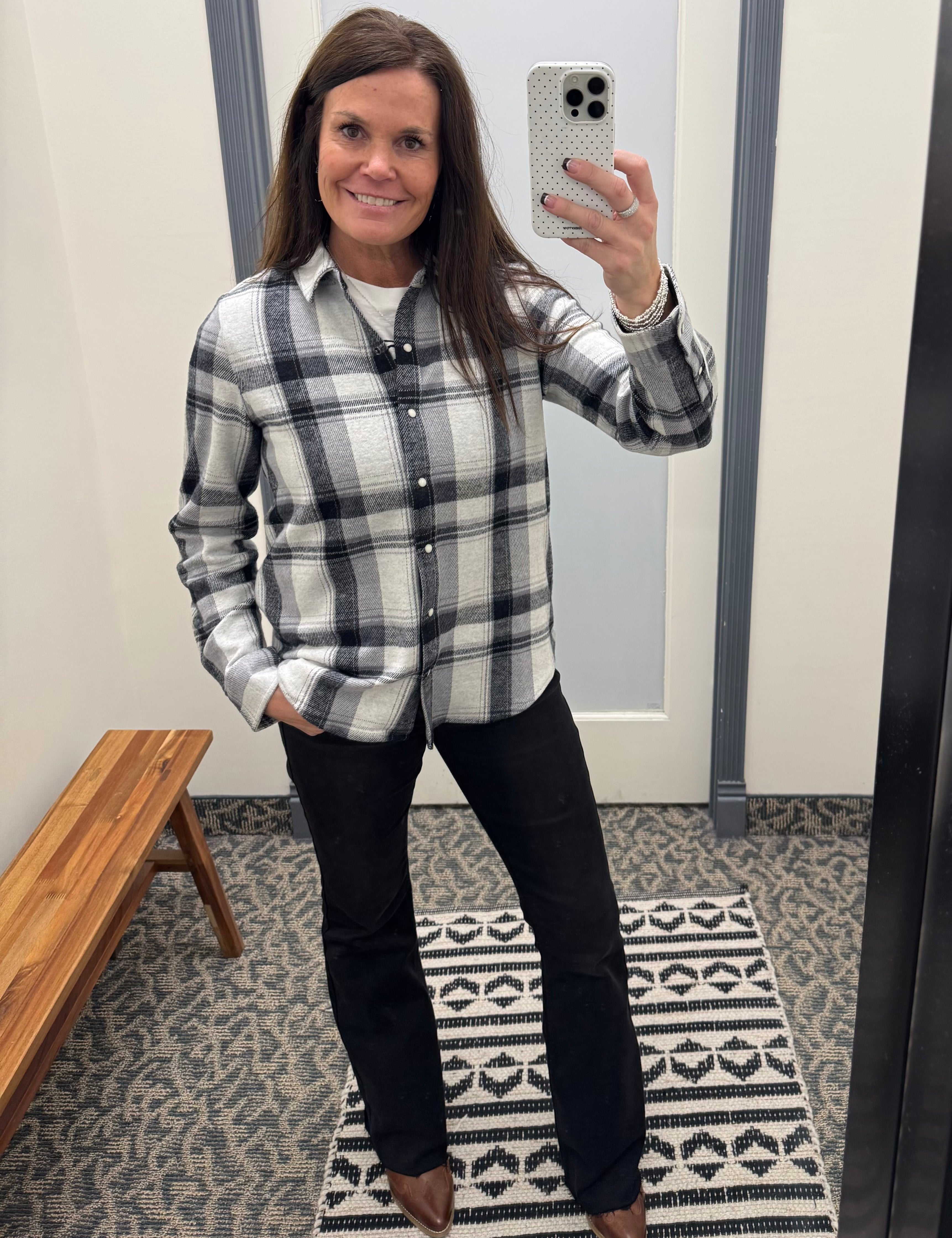 Grey Kaycee Knit Flannel Tops - Button Ups FLAG AND ANTHEM