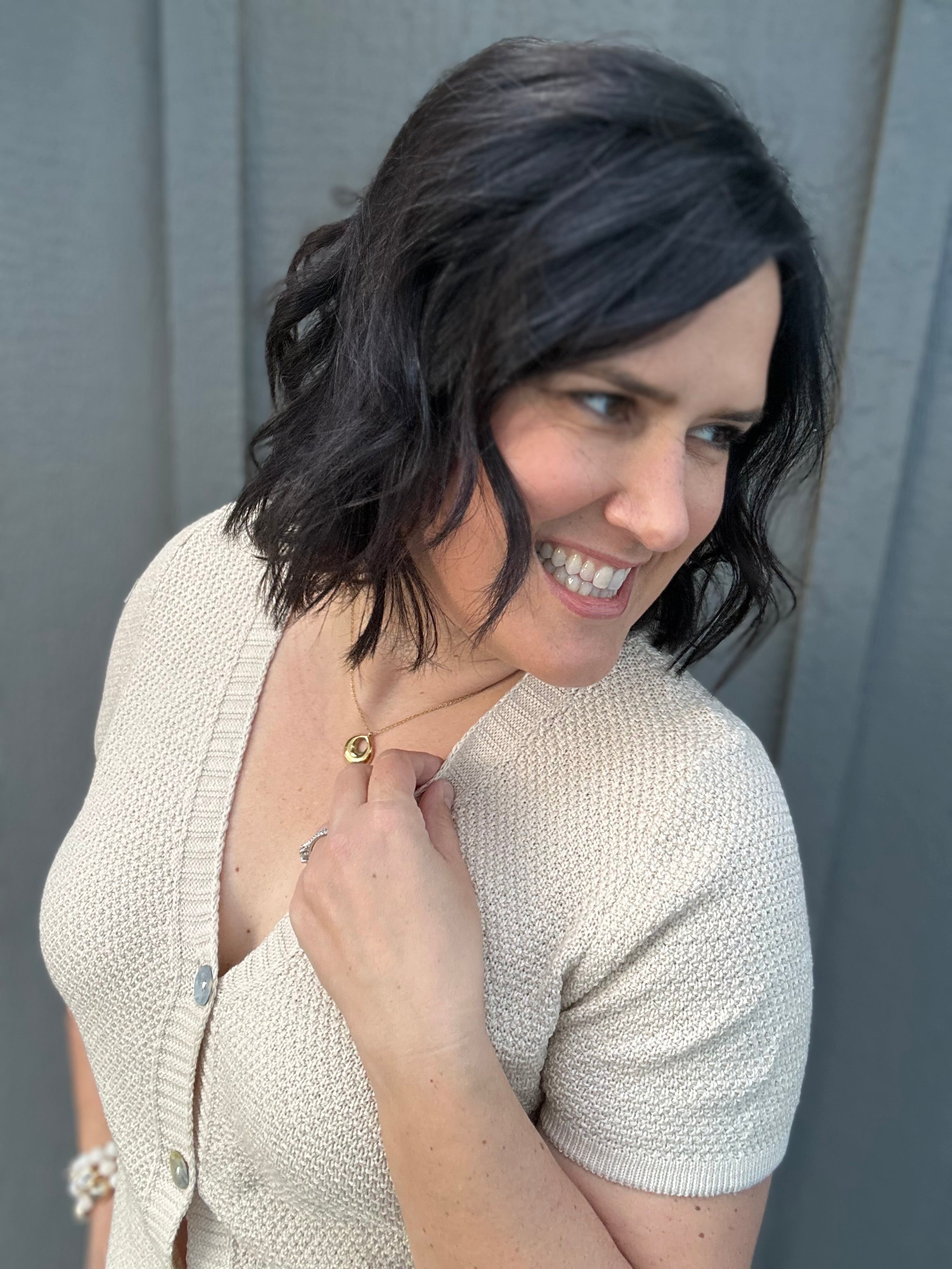 Oatmeal Waffle V Neck Cardigan Tops- Cardigans STACCATO
