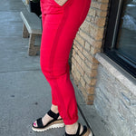 Scarlet Red High-Rise Crop Jogger Pants Bottoms- Joggers RISEN