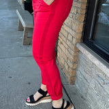 Scarlet Red High-Rise Crop Jogger Pants Bottoms- Joggers RISEN