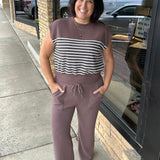 Brown Stripe Cloud Knit Neck Top