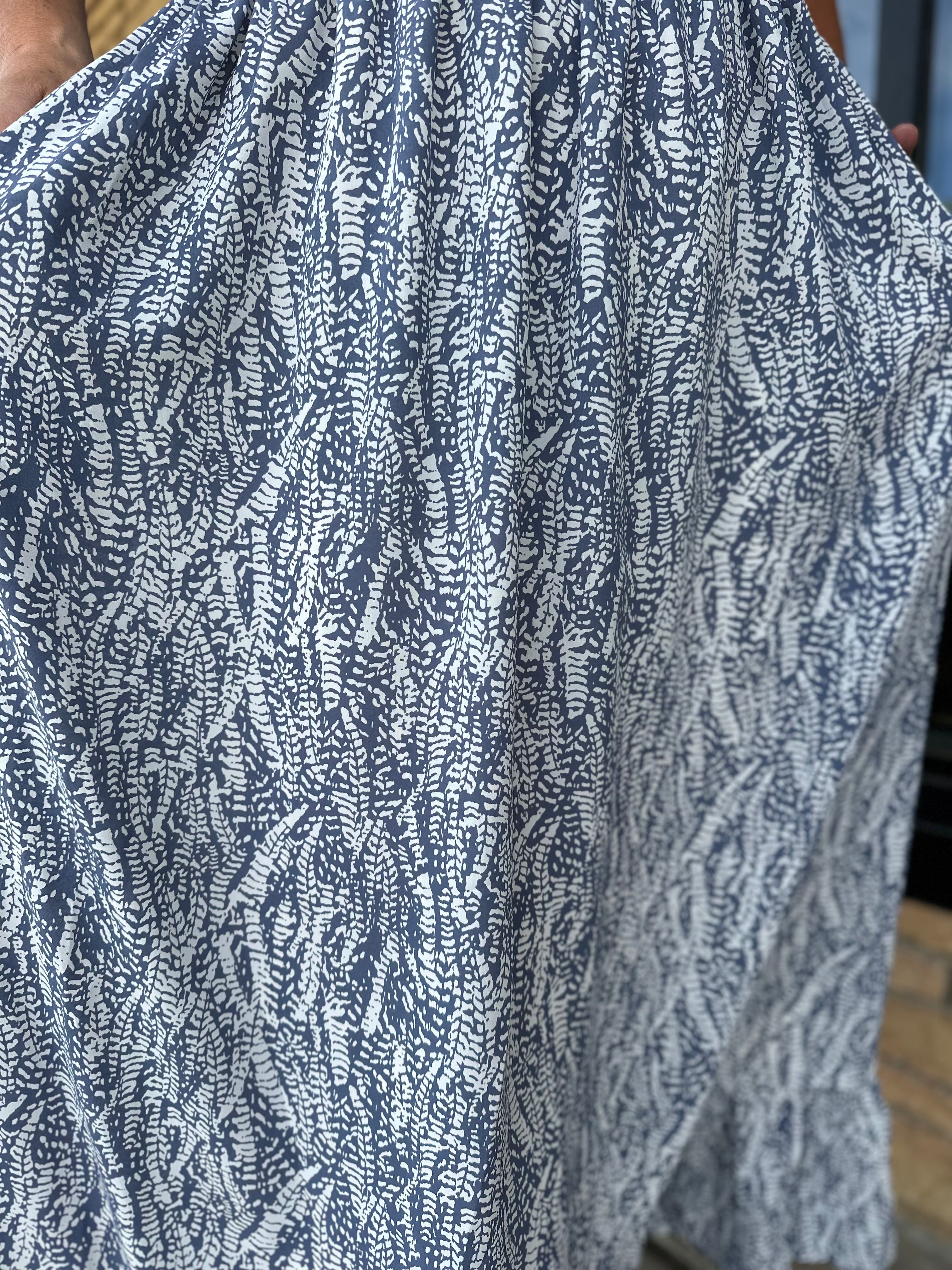 Grey Abstract Print Smocked Midi Dress Dresses DOE & RAE